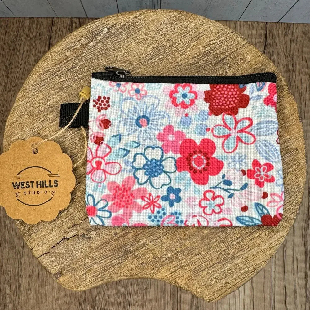 Spring Flower Pink Coin Purse Wallet White Makeup Bag Gift for Her Small Wallet